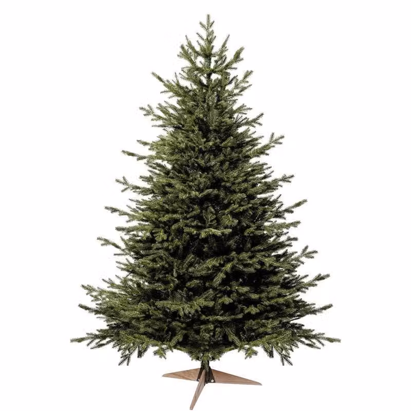 FAIRYTREES Albero di Natale 220 cm in PE 100% pop-up verde | Abete rosso selvatico fatto a mano in Europa | Albero di Natale con aghi realistici, dalla forma ampia con base in legno | Modello: FT02
