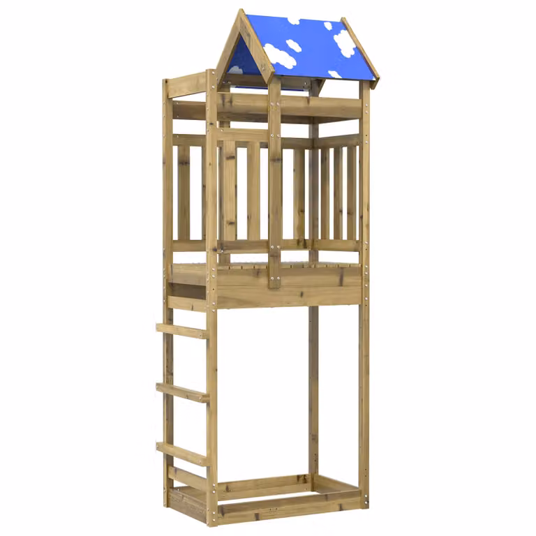 vidaXL Torre da gioco in legno con scivolo, Marrone, H: 239 cm, L: 170 cm, P: 137,5 cm