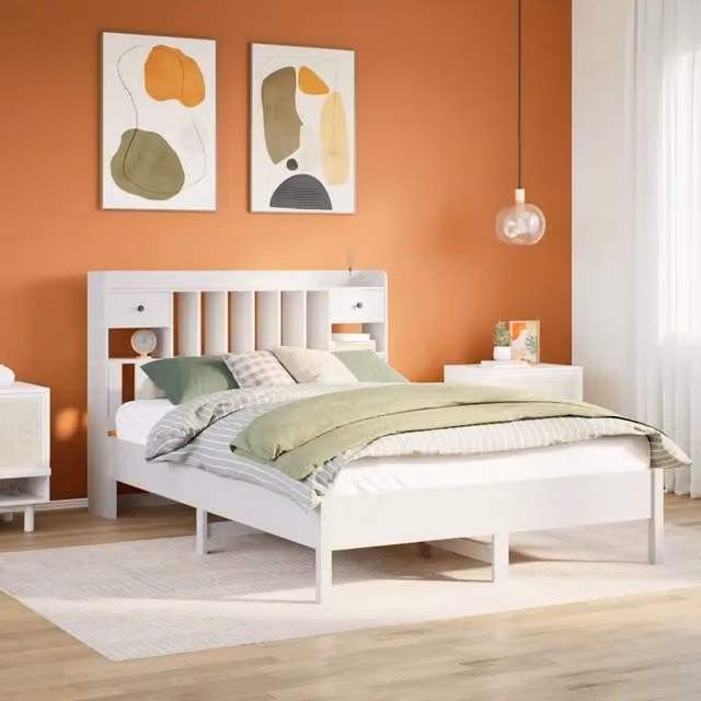 Letto Libreria senza Materasso Bianco 135x190 cm Legno di Pino 3322925