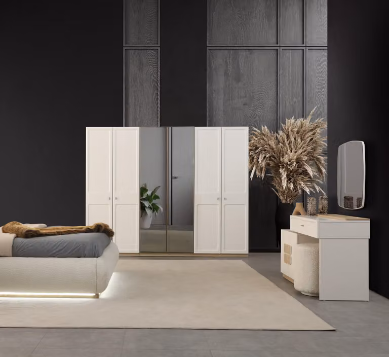 Elegantes 2-tlg. Schlafzimmer-Set: Schminktisch mit Spiegel und Schrank