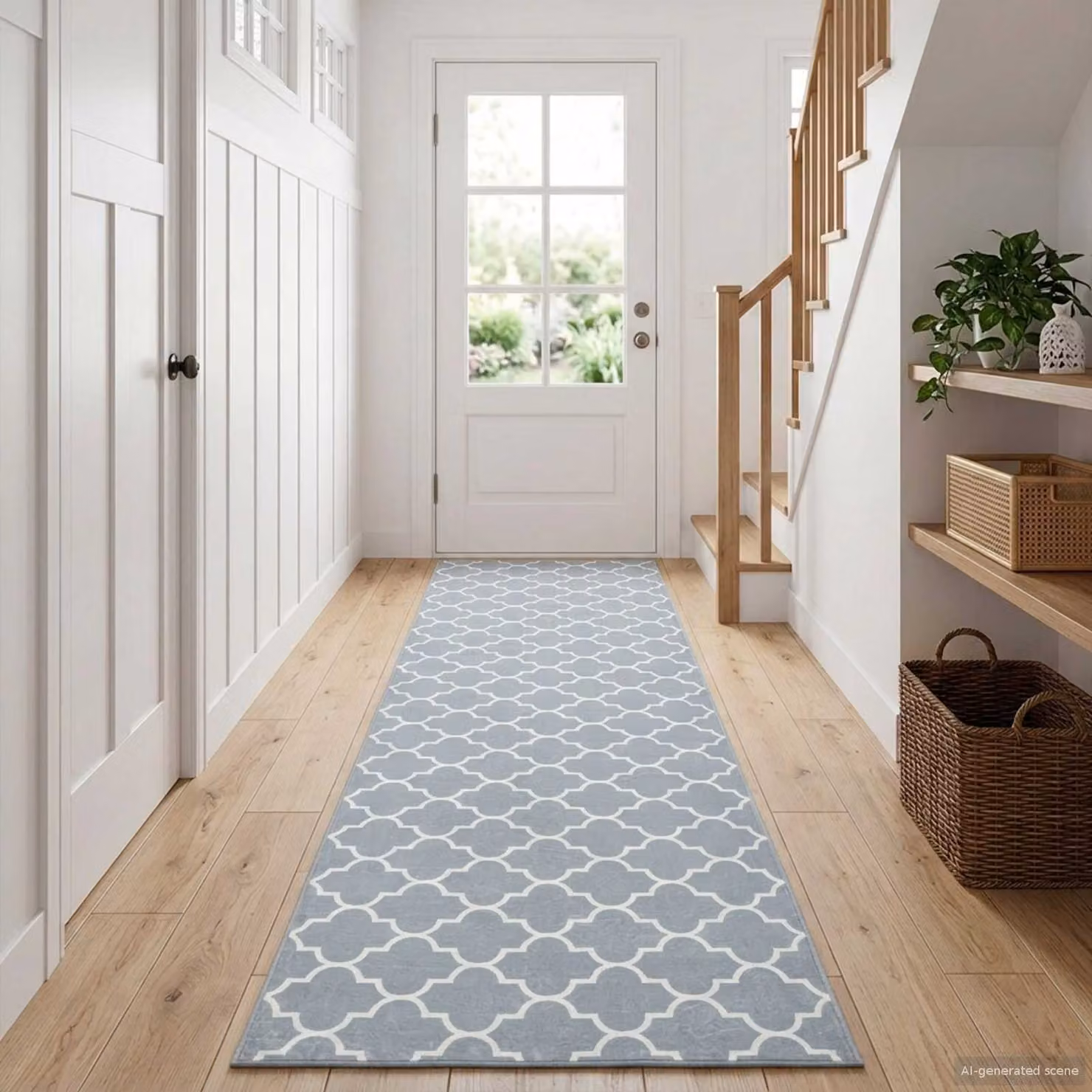 Tappeto Runner vidaXL ORIZ con design geometrico moderno in poliestere, Grigio e Bianco