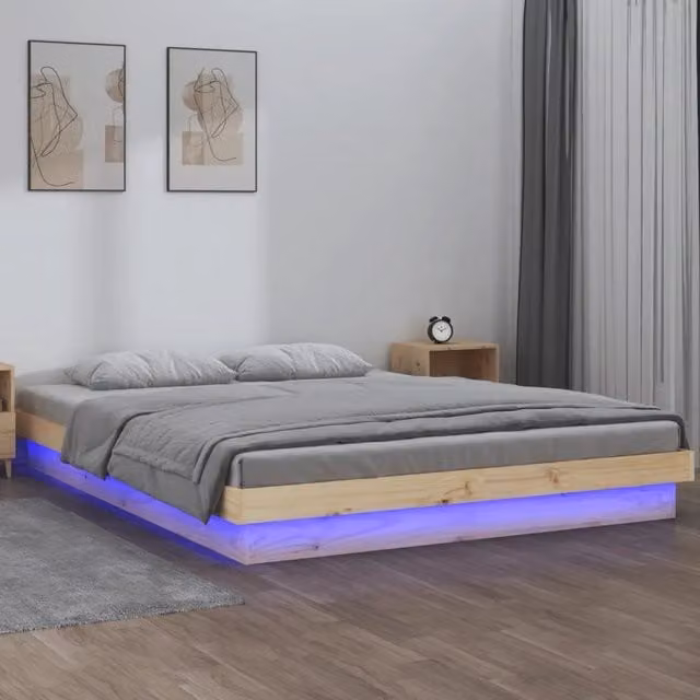 Giroletto con LED-Struttura Letto 140x190 cm in Legno Massello 651267