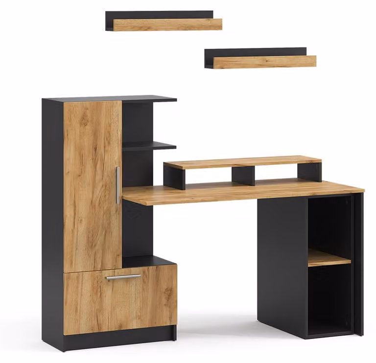 Scrivania con ripiani Vicco Tomy Antracite/Rovere dorato 150 x 59 cm Set di 5, Model 59853