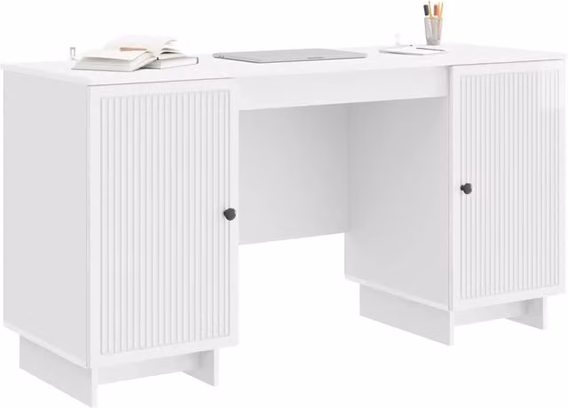 Scrivania | Tavolo da Ufficio Bianco Lucido Legno ingegnerizzato 142,5 x 50 x 75 cm