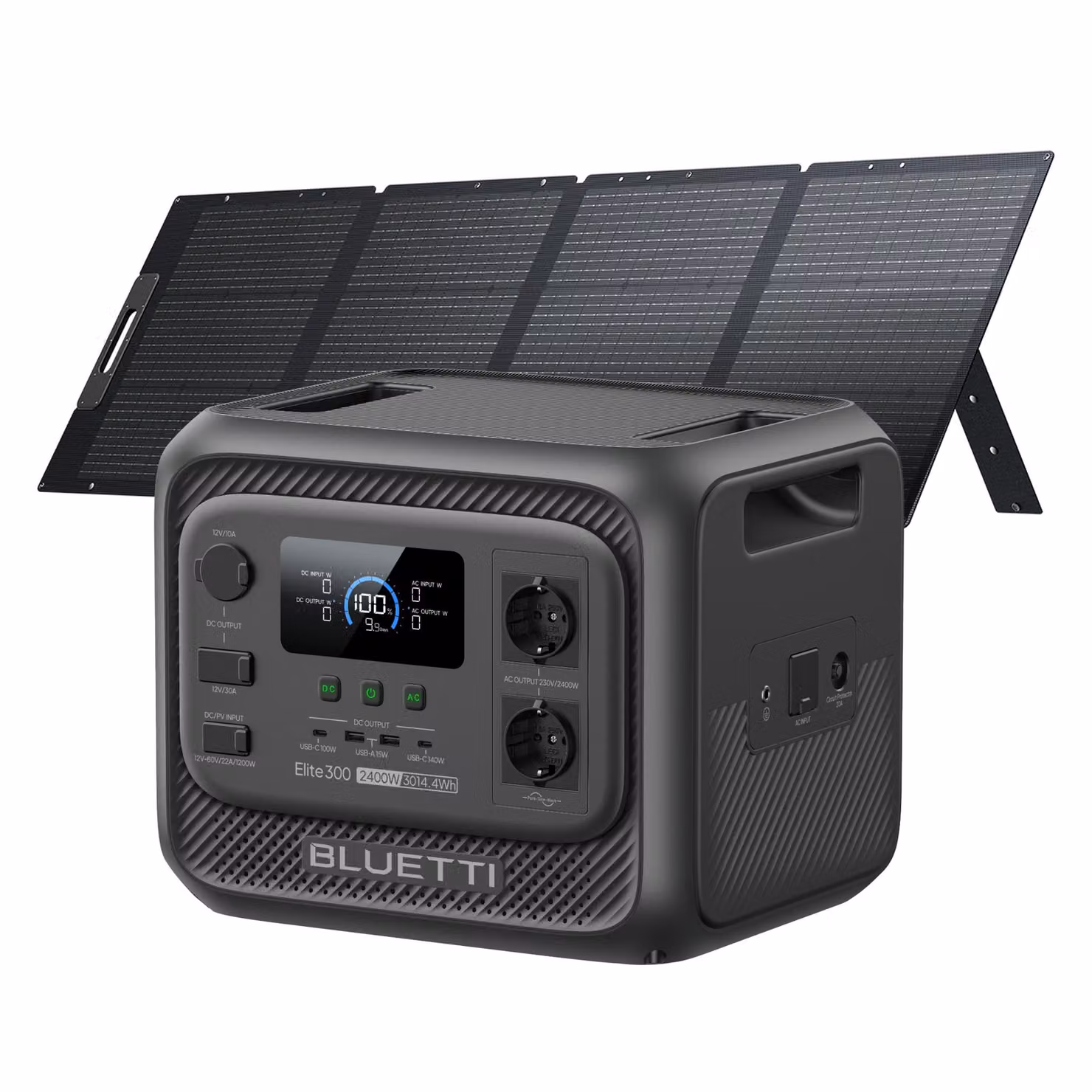 Generatore solare BLUETTI Elite 300 con pannello solare da 200 W, backup LiFePO4 da 3014,4 Wh con uscite CA da 2400 W, stazione di ricarica da 3 kWh per la casa e il camper