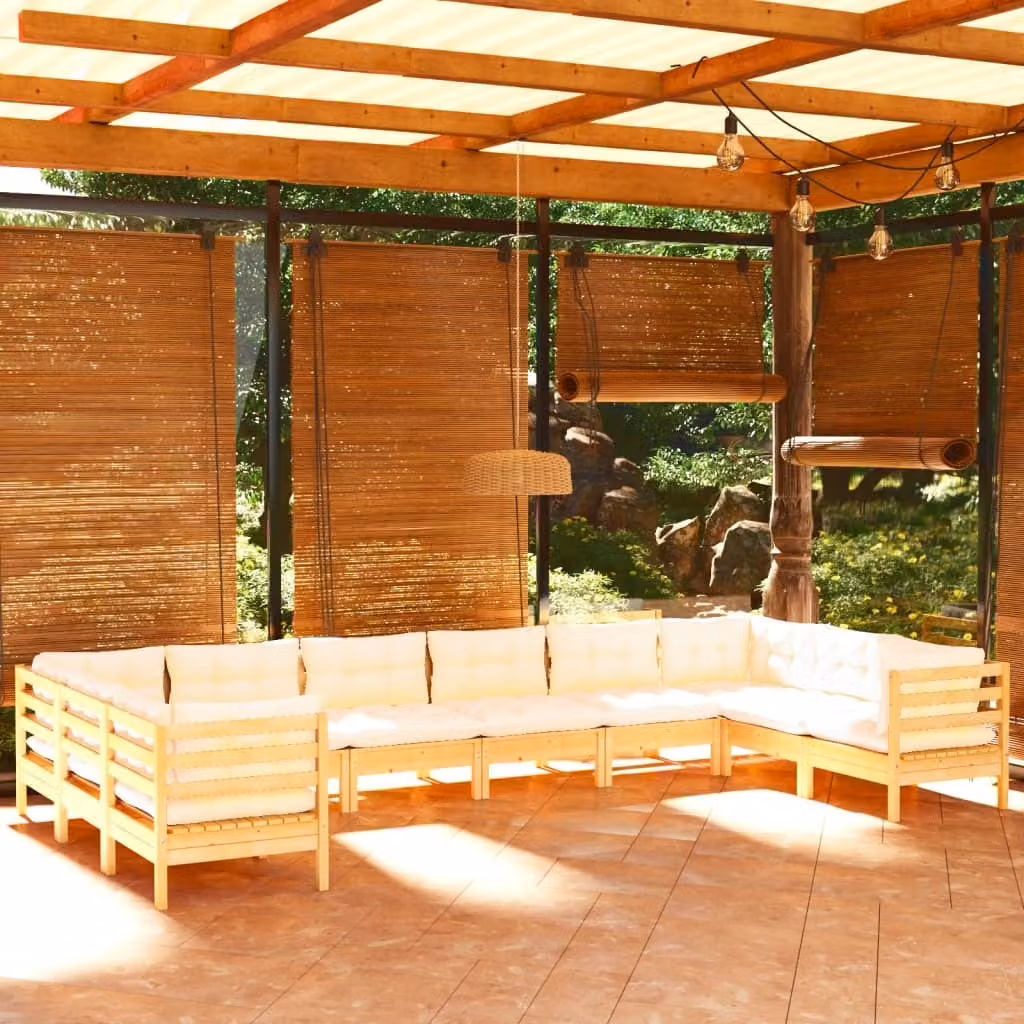 Maison Exclusive - Set Divani da Giardino 10 pz con Cuscini Crema Massello di Pino