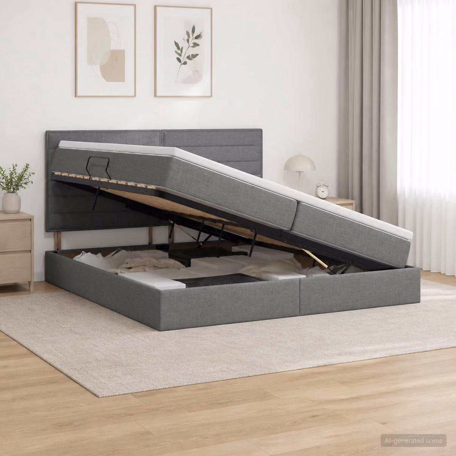 Letto con contenitore vidaXL Grigio Scuro con illuminazione LED e porta USB, L/P/H: 200 x 200 x 140 cm