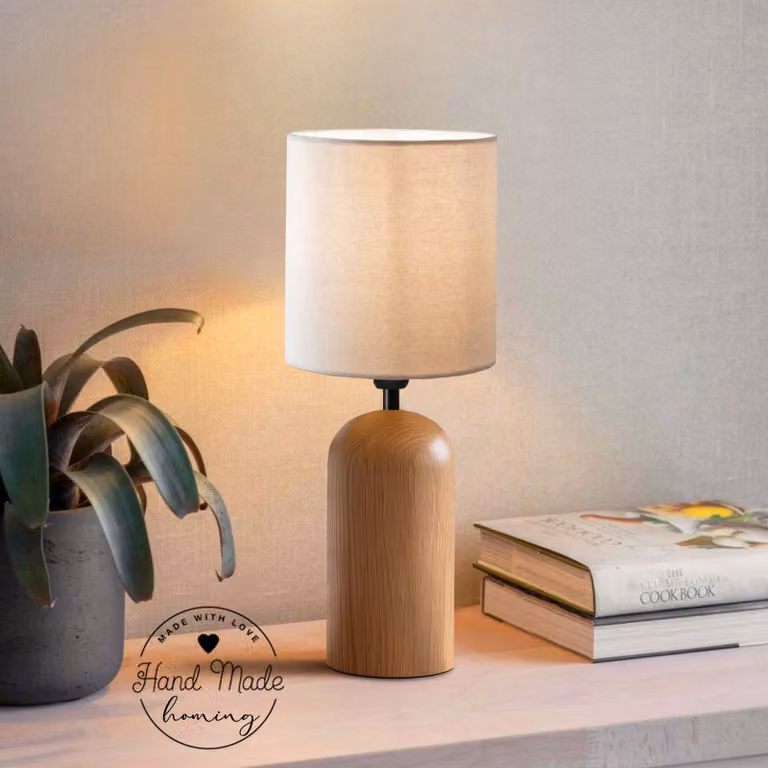 Opviq, lampada da tavolo di alta qualità, legno, color crema, attacco E14, 35 cm, grado di protezione IP20, design moderno