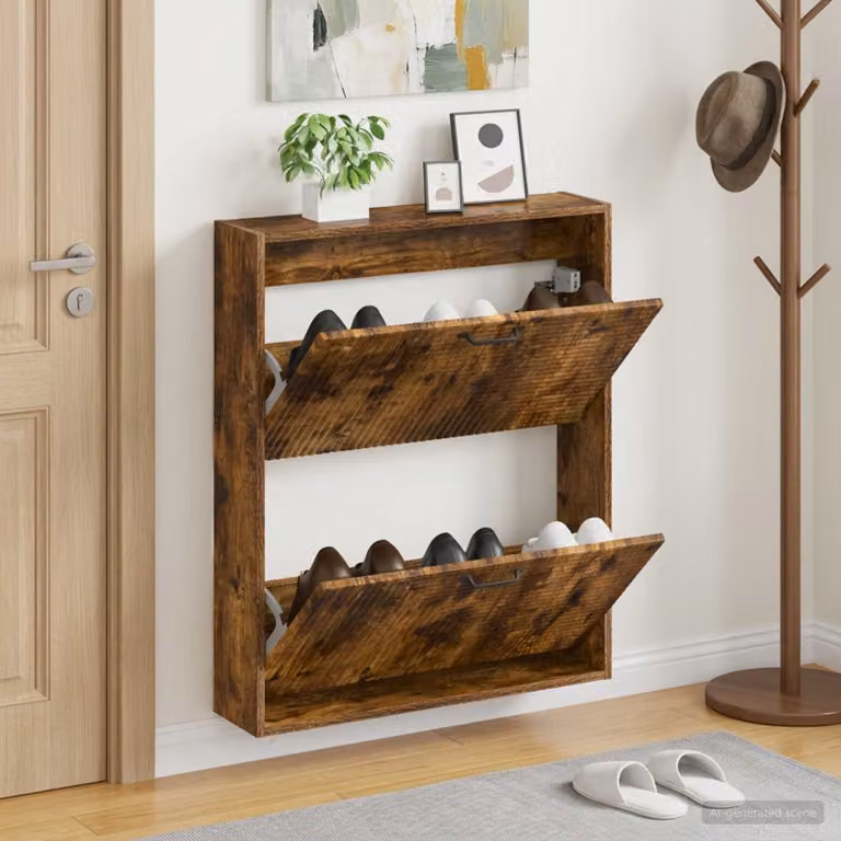 Mobiletto per scarpe da muro moderno vidaXL HAARLEM con scomparti basculanti, L 71 cm x P 17 cm x H 86 cm