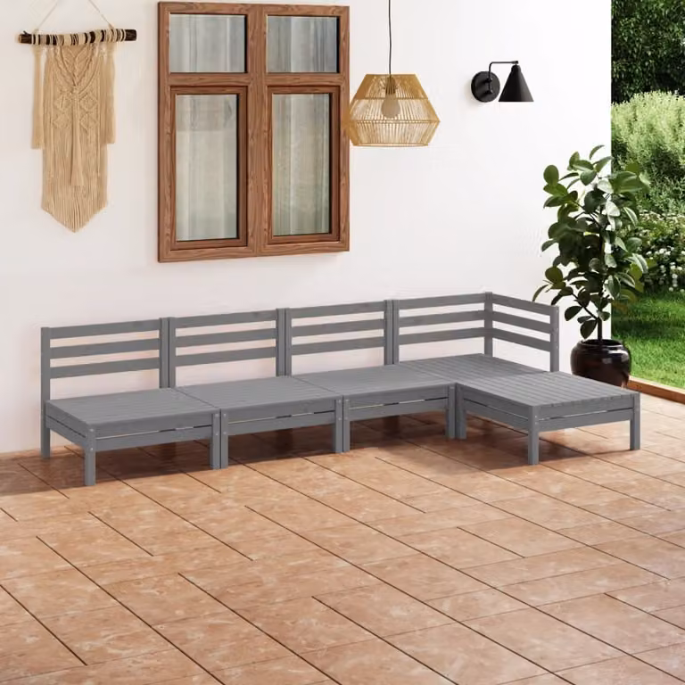 Maison Exclusive - Set Salotto da Giardino 5 pz in Legno Massello di Pino Grigio
