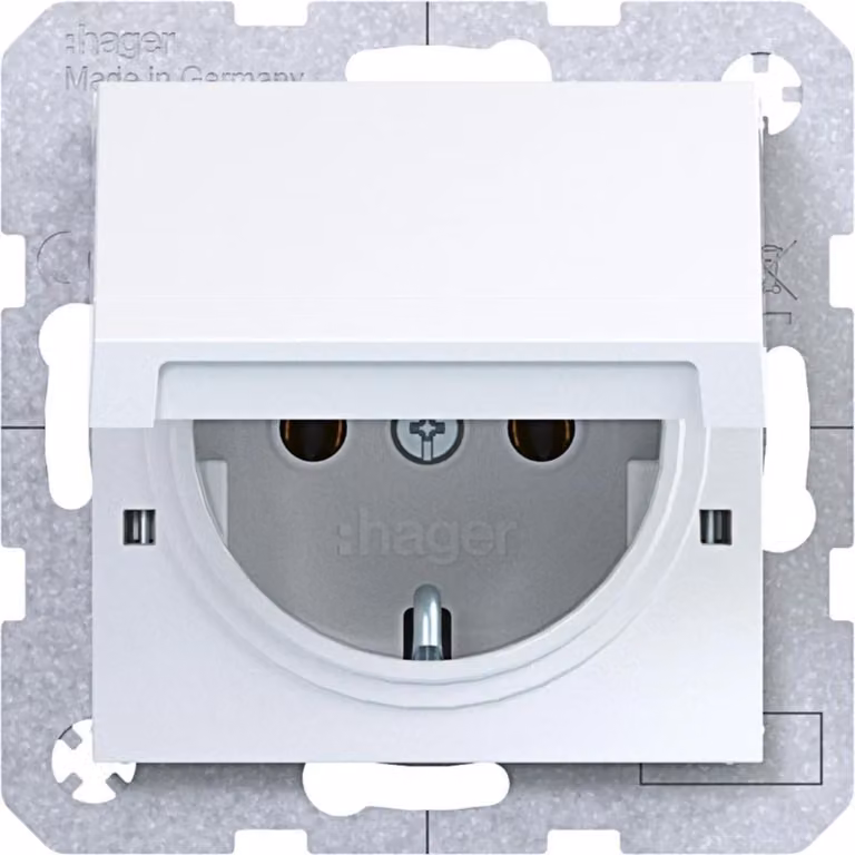 Presa Hager SCHUKO WAS1112WG con coperchio ribaltabile A.x/C.x, bianco lucido