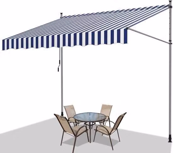 Tenda da sole per balcone, terrazza e giardino – protezione dai raggi UV e dall'acqua – Ombrellone regolabile, 300 cm, blu e bianco