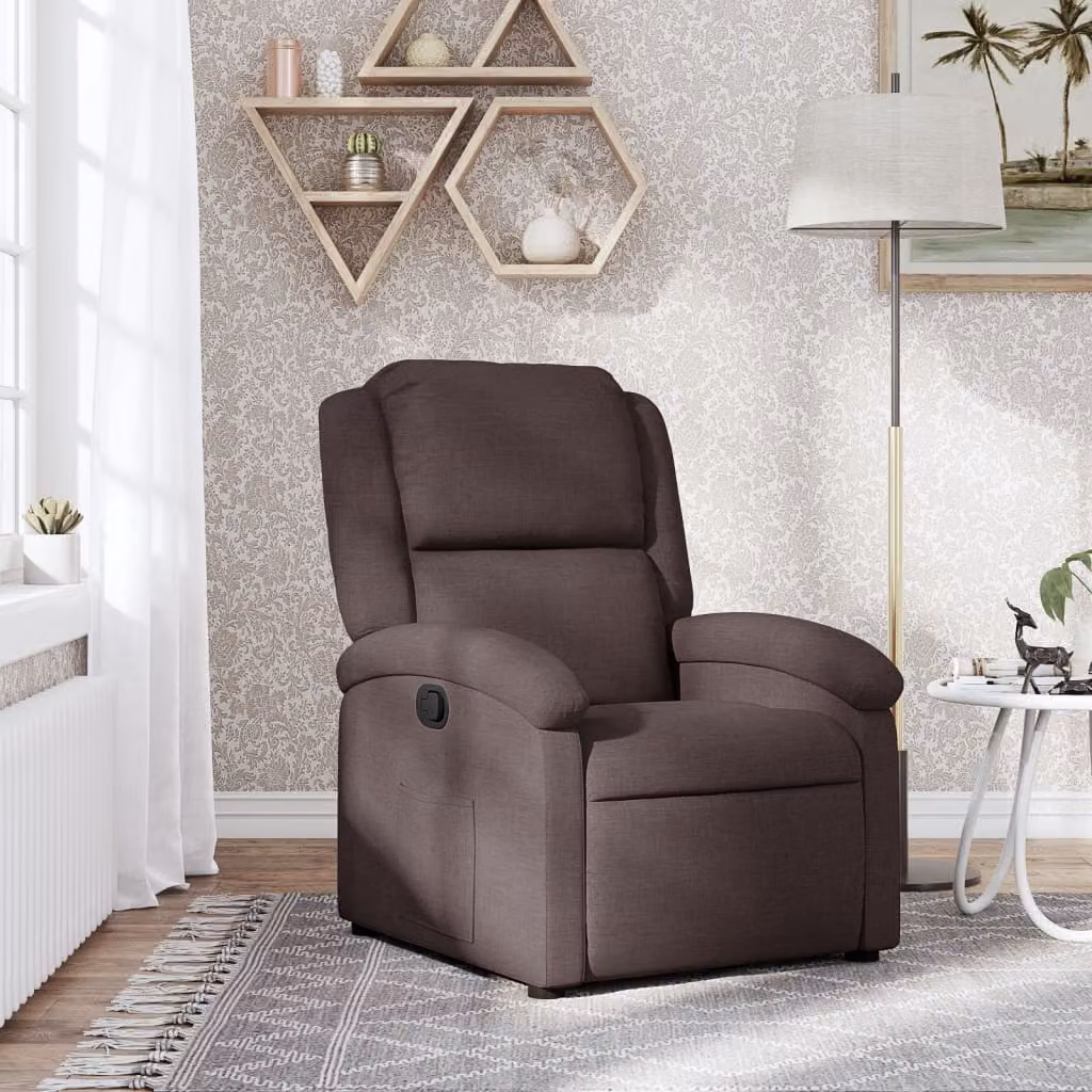 vidaXL Poltrona Reclinabile Relax in Tessuto Marrone con Braccioli e Reclinazione Manuale