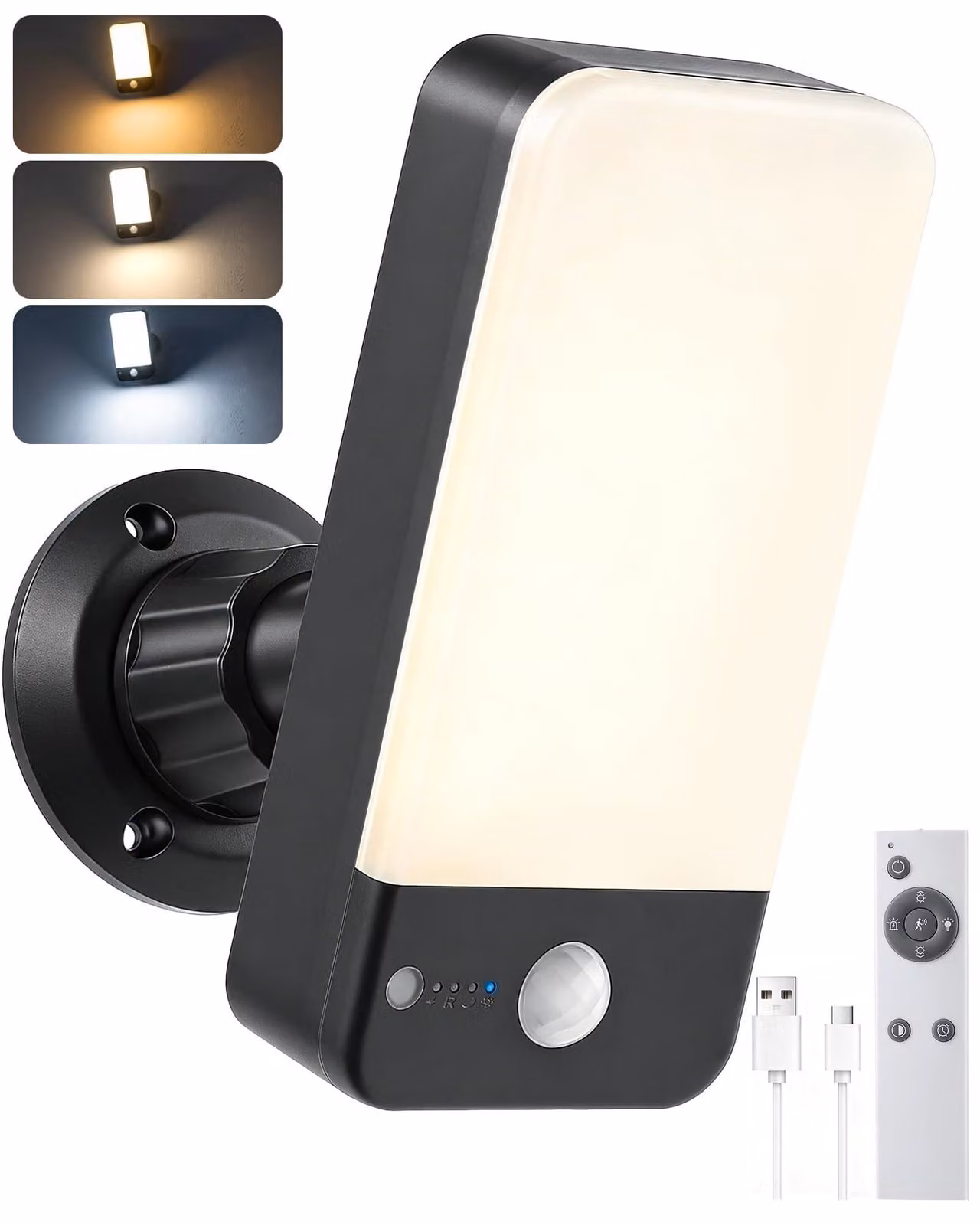 Lampada da esterno a LED con sensore di movimento, capacità 10.000 mAh, grado di protezione IP65, colore nero