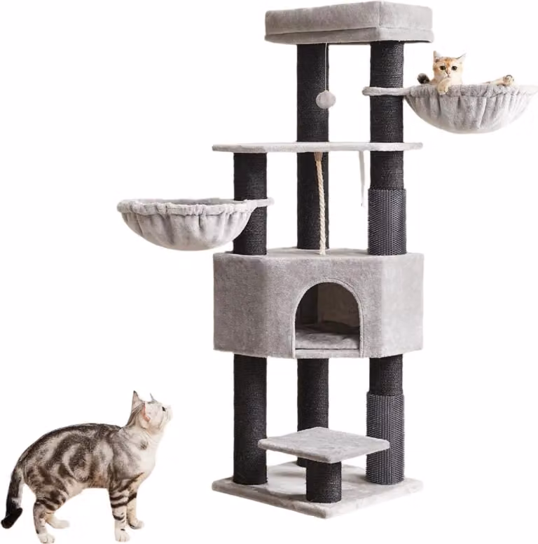 Centro giochi per gatti con tiragraffi e coperta riscaldante – 50 x 50 x 160 cm