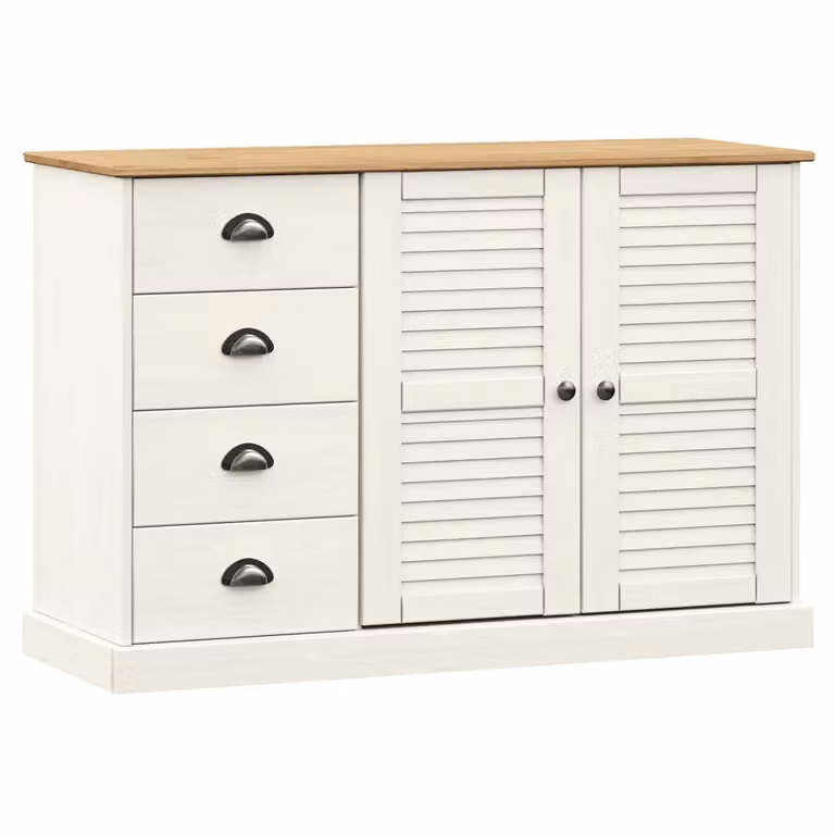 Credenza Cassetti VIGO 113x40x75 cm Legno Massello Pino Bianco