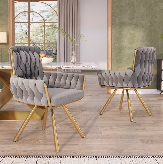 Sedia da sala da pranzo girevole 2 pezzi grigio in velluto con braccioli