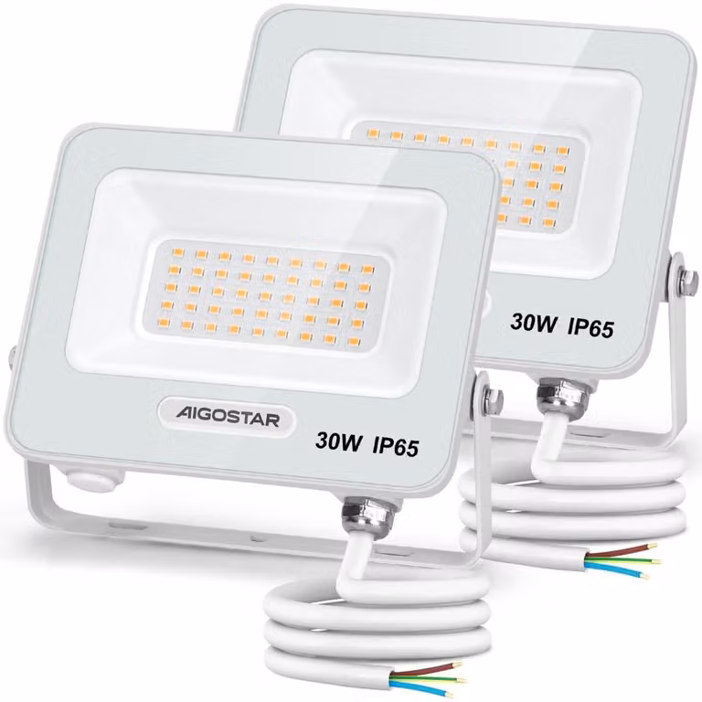 Aigostar, confezione da 2 fari LED da esterno da 30W, 2450LM, super luminosi, grado di protezione IP65, impermeabili, luce bianca neutra da 4000K, adatti per giardino, cortili, garage, hotel – 30W, 4000K
