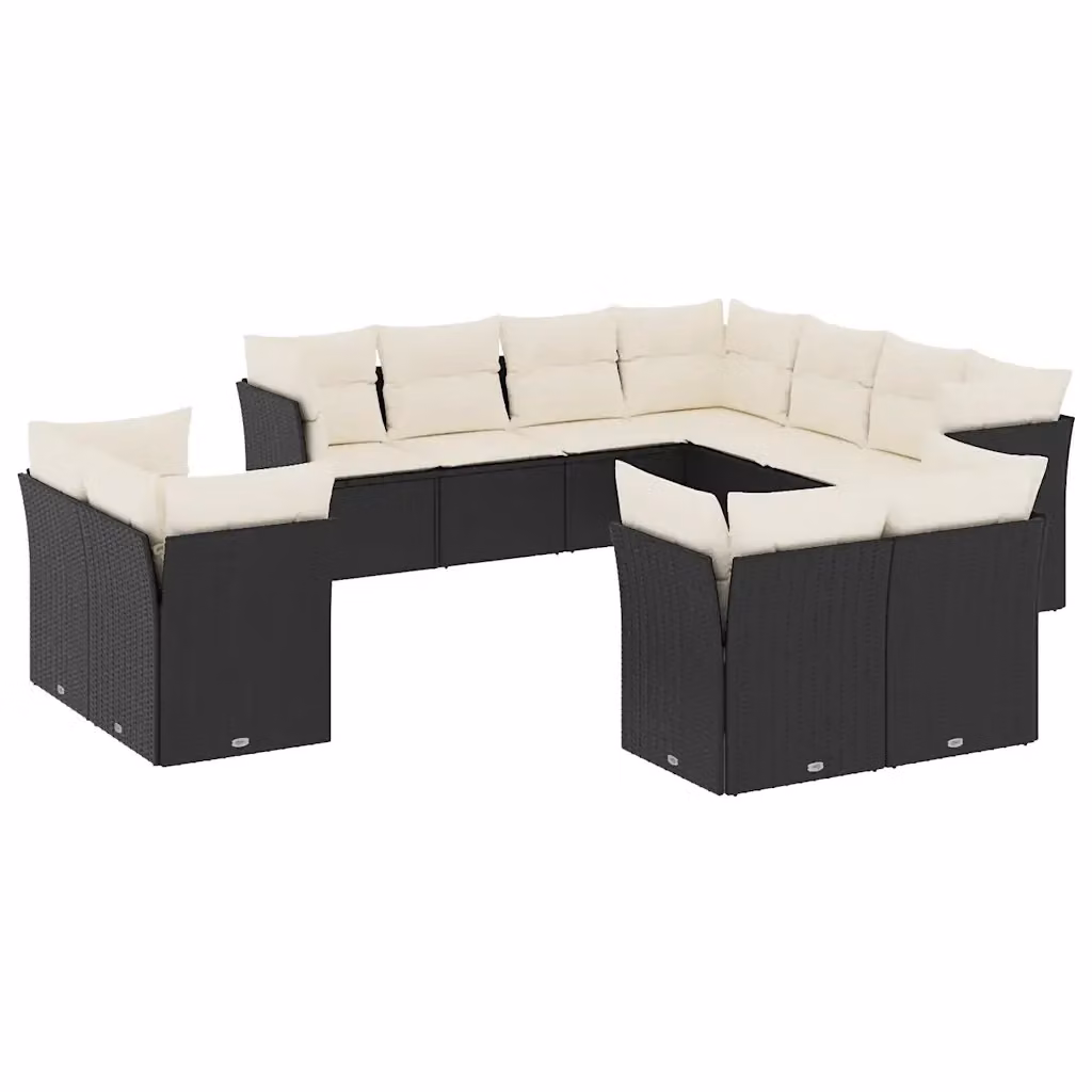vidaXL Set Divani da Giardino a L 11 pz con Cuscini in Polyrattan e Struttura in Acciaio Nero e Bianco – 2