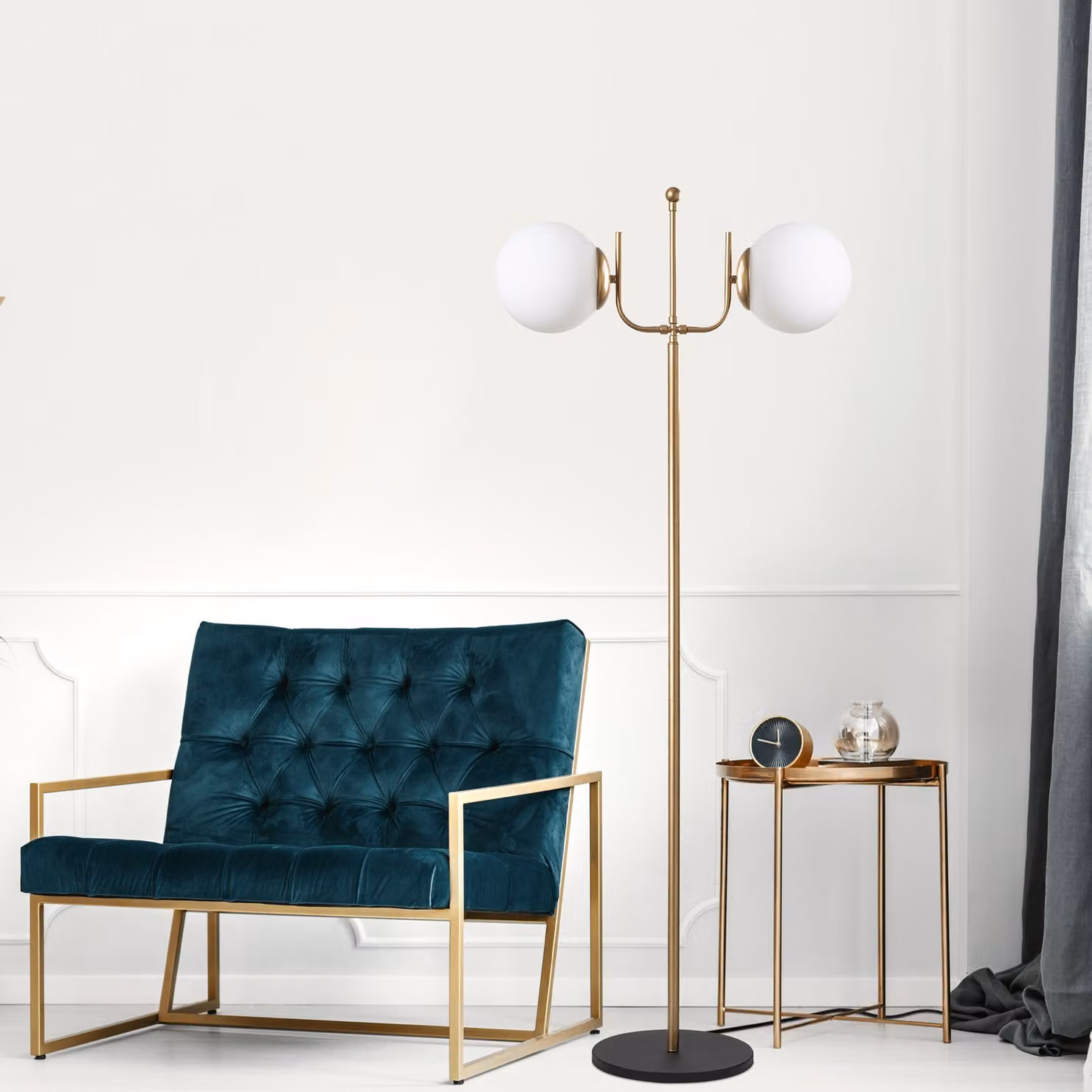 Opviq, Antler 13766 - Oro, lampada da terra, CORPO IN METALLO, oro, 162 x 62 x 30 cm