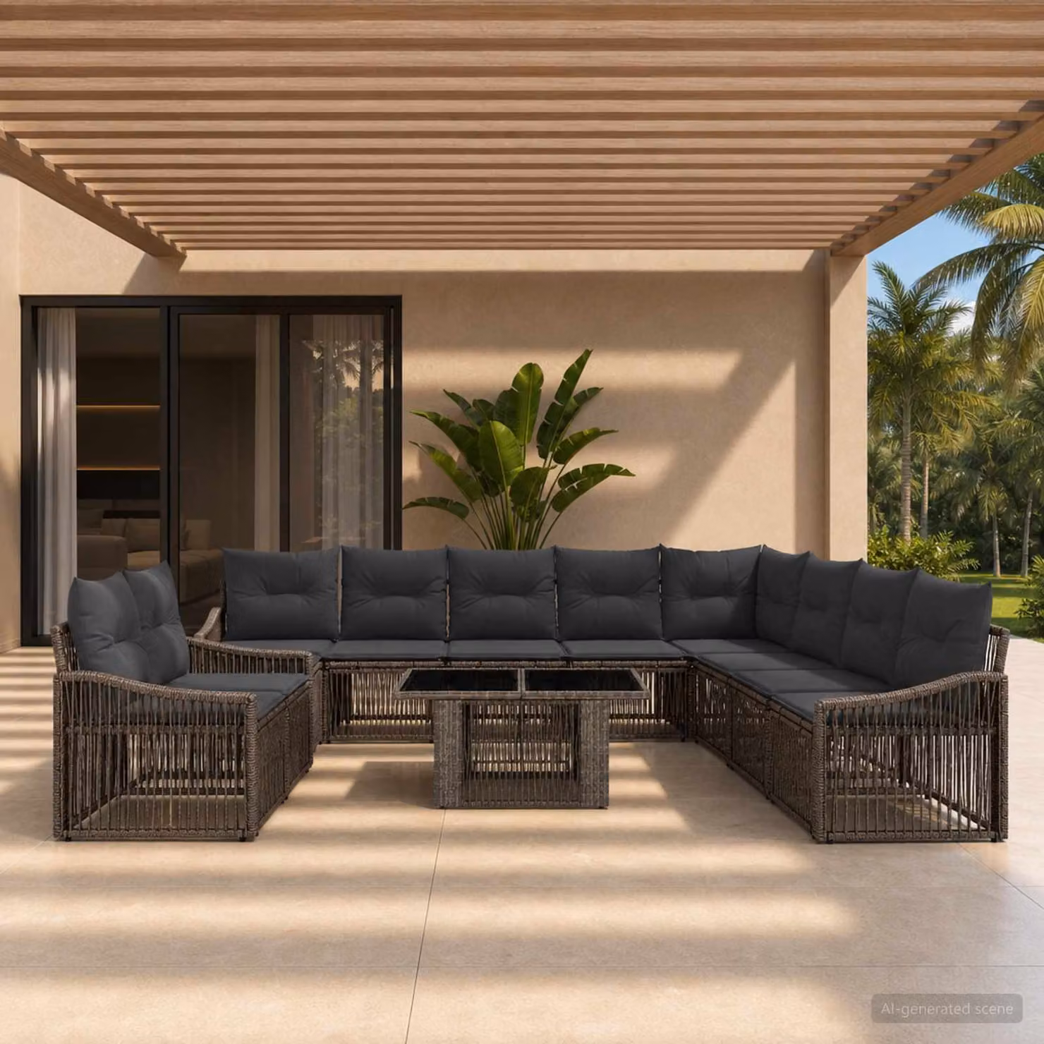 Set Divano da Giardino vidaXL 11 pz in Polyrattan Grigio e Grigio Scuro