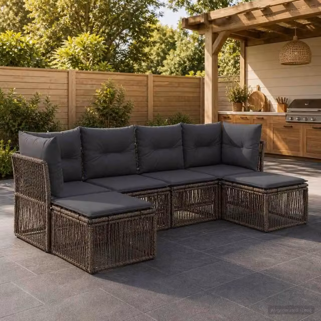 Set Divano da Giardino vidaXL a L in Polyrattan Grigio con 6 Sedute e Cuscini Inclusi – 1