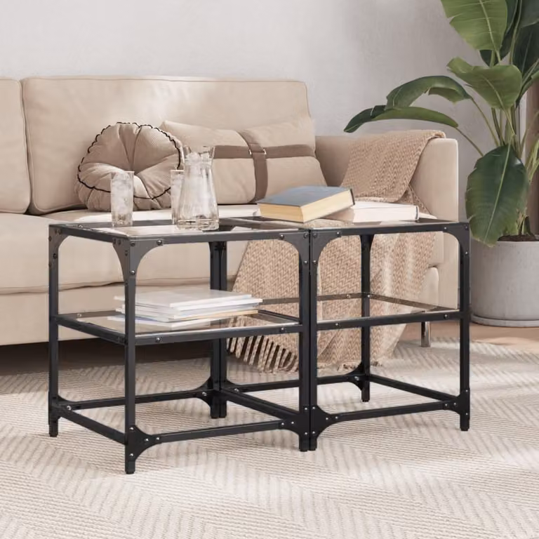 Maison Exclusive - Tavolini da caffè con piano in vetro, 2 pezzi, trasparenti, 40x40x45 cm, acciaio