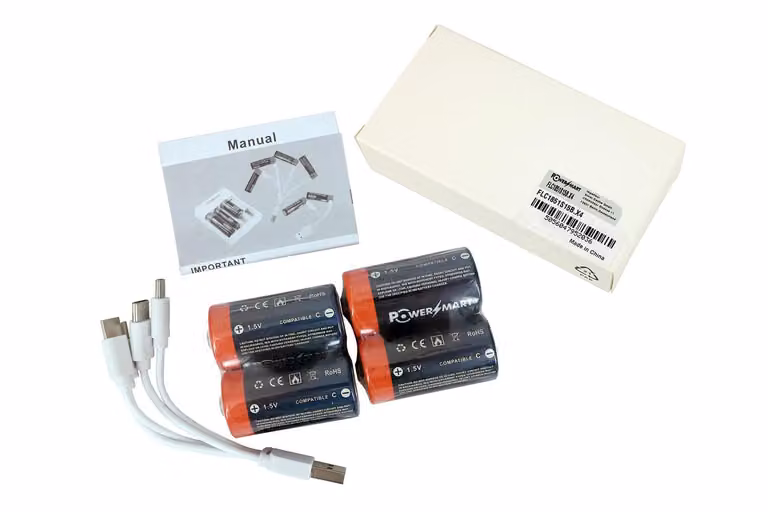 PowerSmart 4x USB Tipo C Collegamento 1,5V 5000mWh Ioni di Litio Ricaricabile Batterie LR14 Baby C-Zelle