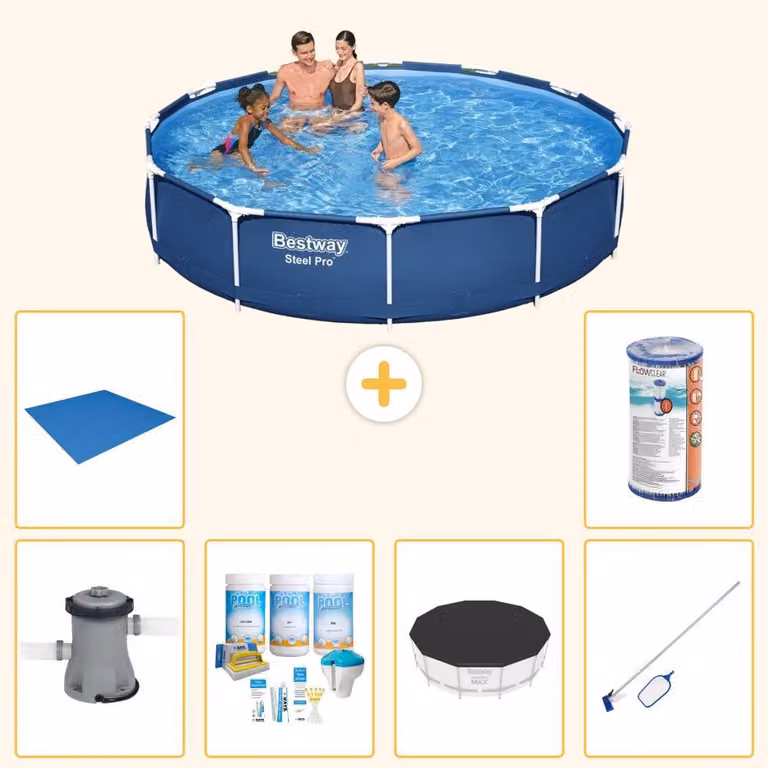 Bestway Steel Pro, piscina in acciaio, forma rotonda - 366x76 cm - composta da 7 elementi, modello S21595