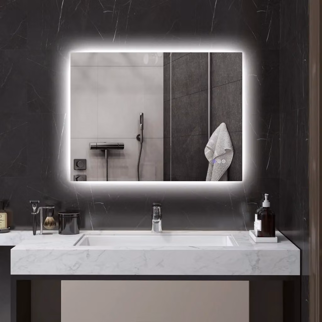 Specchio da Bagno Rettangolare GIORDANOSHOP con Retroilluminazione LED Regolabile e Funzione Antiappannamento L: 80 cm, P: 1 cm, H: 60 cm