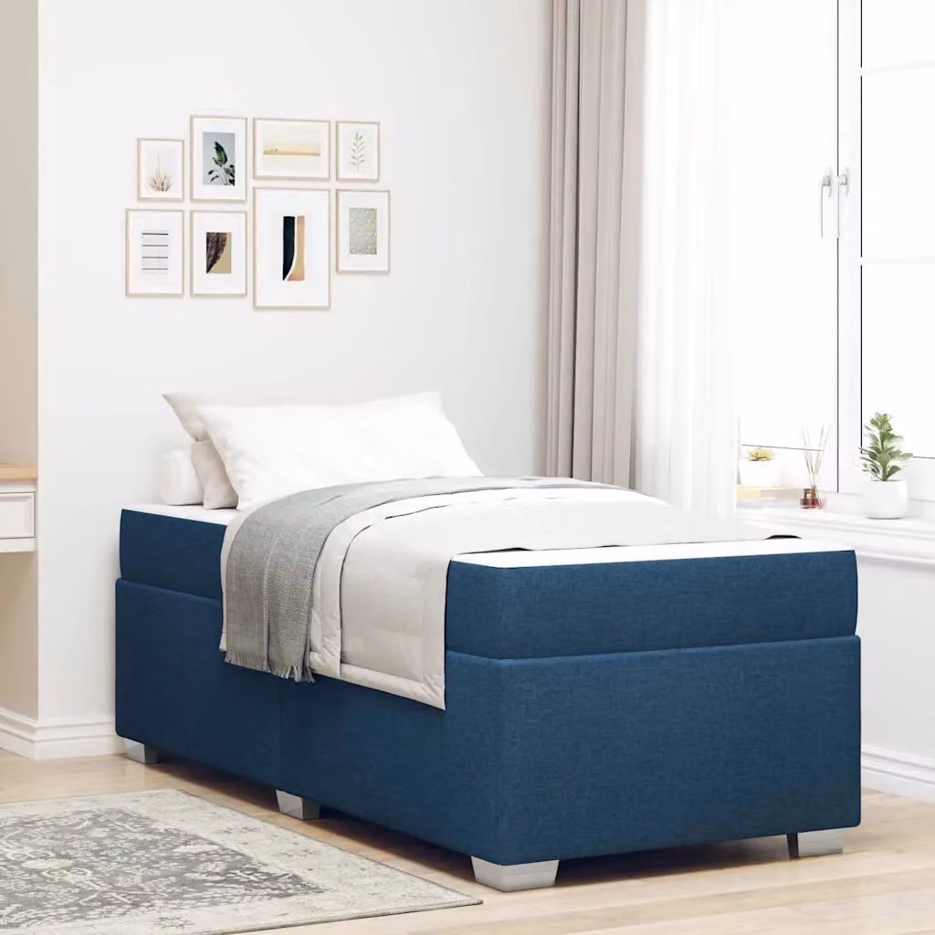 Struttura del letto con materasso vidaXL in tessuto blu, L 90 x P 190 cm – 1