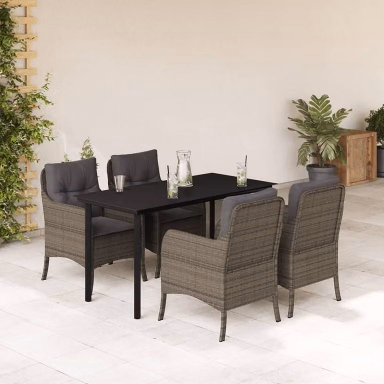 Maison Exclusive - Set da Pranzo da Giardino 5 pz con Cuscini in Polyrattan Grigio