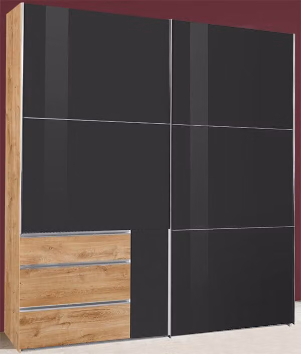 Armadio Level a 2 ante scorrevoli 200 cm in rovere vetro grigio