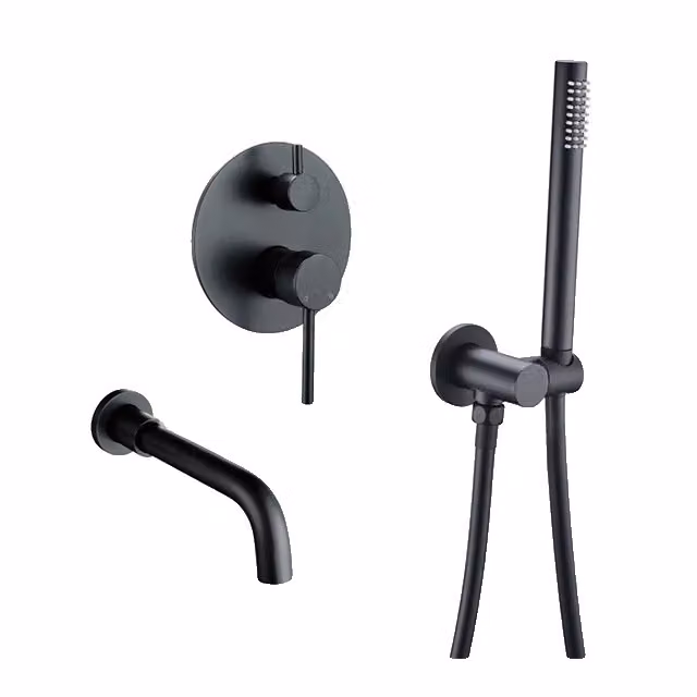 Soffione doccia, doppio comando, montaggio a parete, nero opaco-210 mm