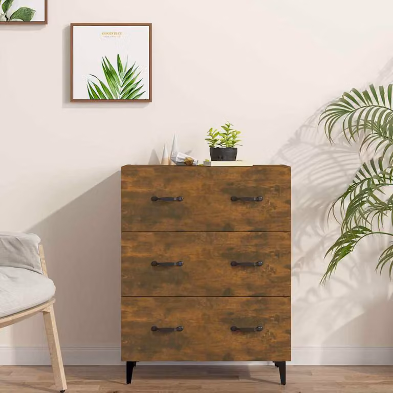 Credenza vidaXL in legno multistrato color rovere fumo, L: 69,5 cm, P: 34 cm, H: 90 cm