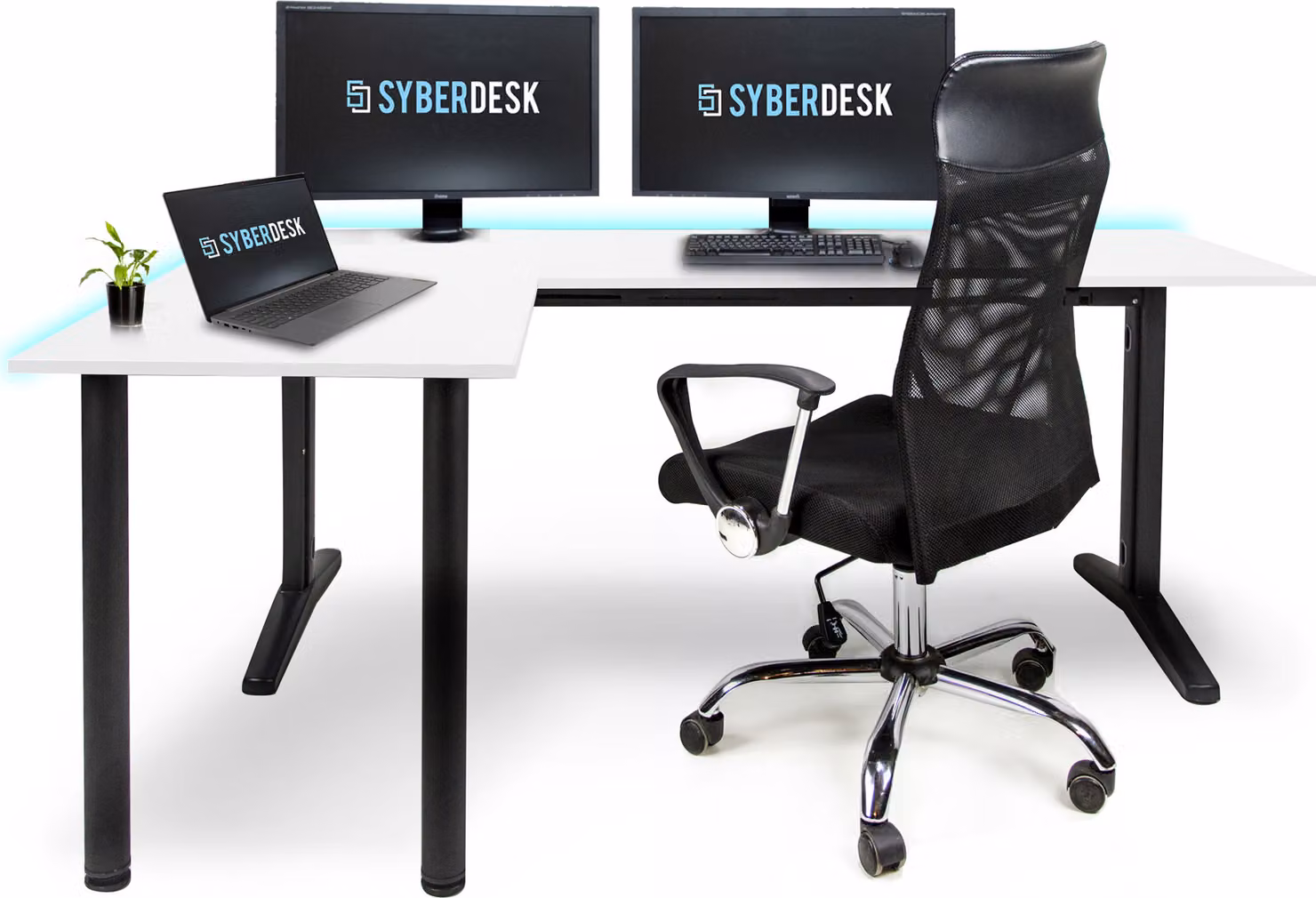 SyberDesk Scrivania angolare da gioco V2 LED, 197 x 132 cm, scrivania da gioco RGB a forma di L, USB-HUB, gestione dei cavi, scrivania per computer a forma di L, (sinistra, bianco)