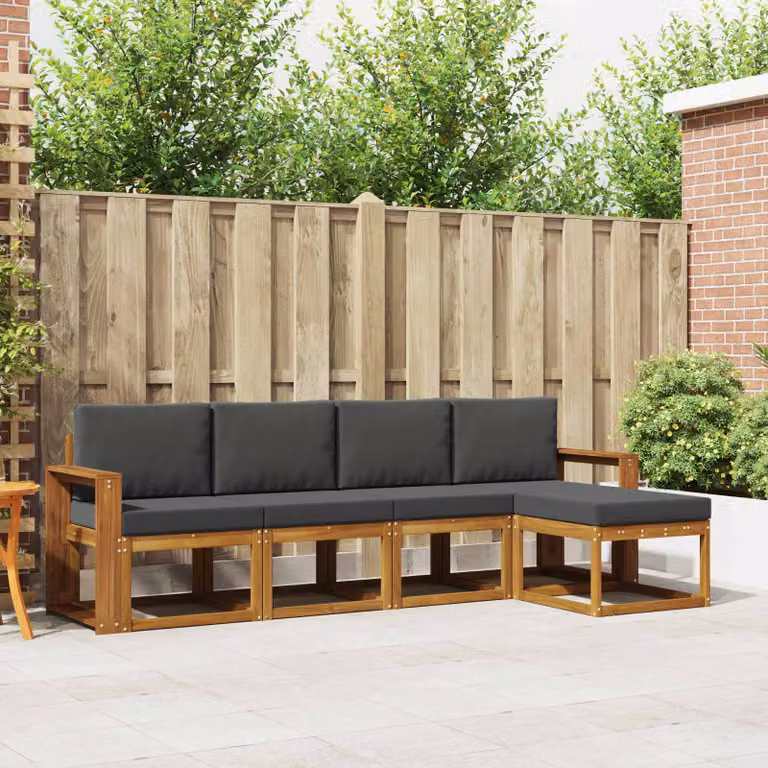 vidaXL Set di divani da esterno 5 pz in legno di acacia con cuscini, colore marrone e antracite