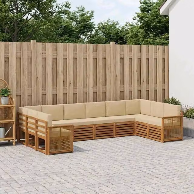Set di divani da esterno a L vidaXL in legno di acacia con cuscini beige, 7 pezzi – 1