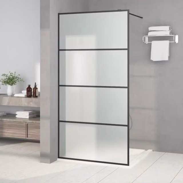 Parete Doccia Walk in vidaXL con Vetro Smerigliato e Profilo Nero, L: 100 cm, H: 195 cm – 1