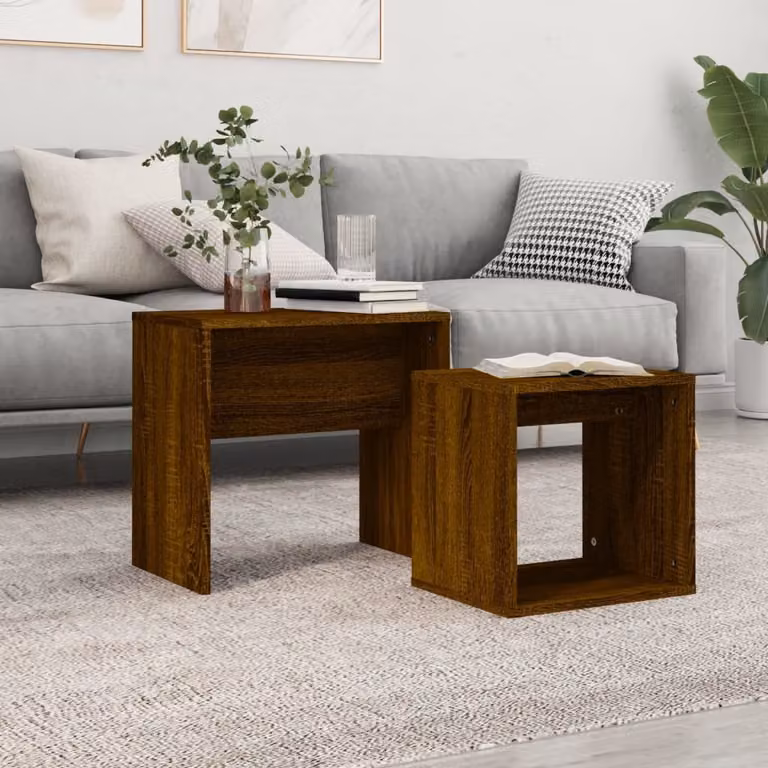 The Living Store Set tavoli 2 pz. Legno ingegnerizzato effetto rovere marrone