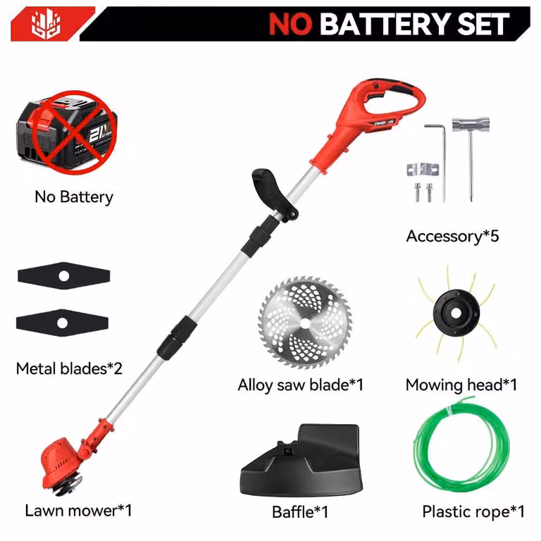 Tagliaerba elettrico – Motore brushless – Larghezza di taglio 25 cm – 36.000 giri/min – Senza fili – Pieghevole – Senza batteria – Interfaccia per batterie da 18 V