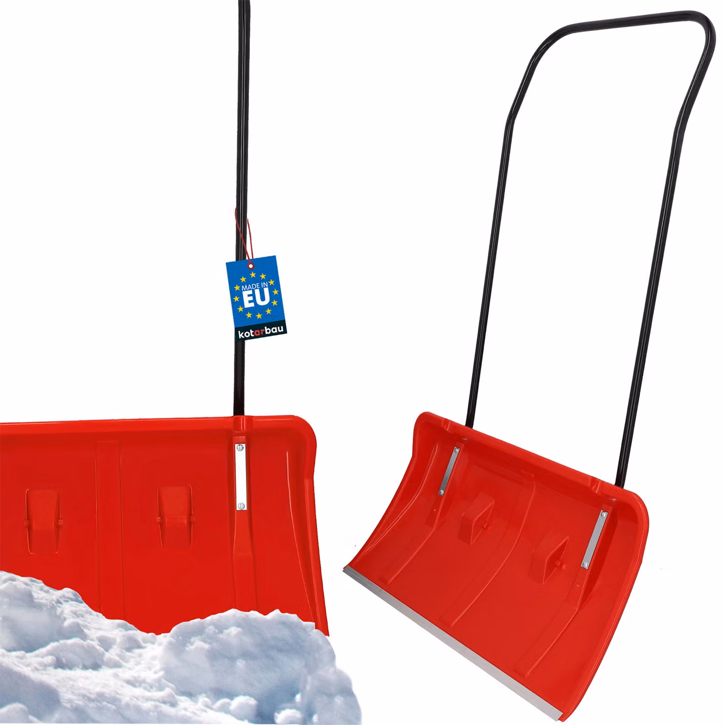 KOTARBAU® Pala da neve con ruote Pala da neve 80 cm Vassoio per neve con bordo in profilo di alluminio Pala da neve con manico in metallo Pratica pala da neve rossa