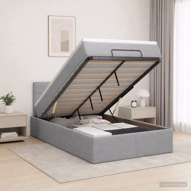 Letto ottomano moderno vidaXL con base a sollevamento e materasso in tessuto grigio L/P: 120 x 200 cm