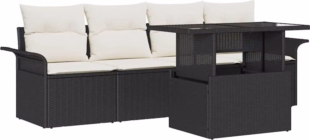 Set Divano da Giardino 5 pcs Nero Rattan in Polipropilene