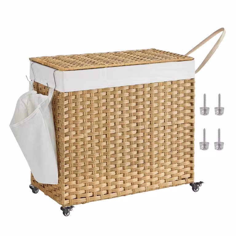 Carrello Portabiancheria a 3 Scomparti in Rattan