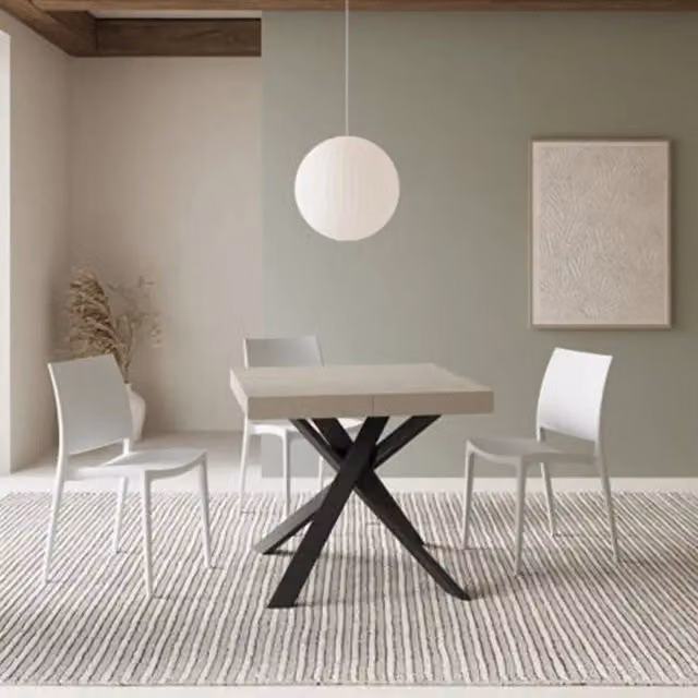 Tavolo allungabile 90/194x90 cm Clerk Premium cashmere gambe antracite