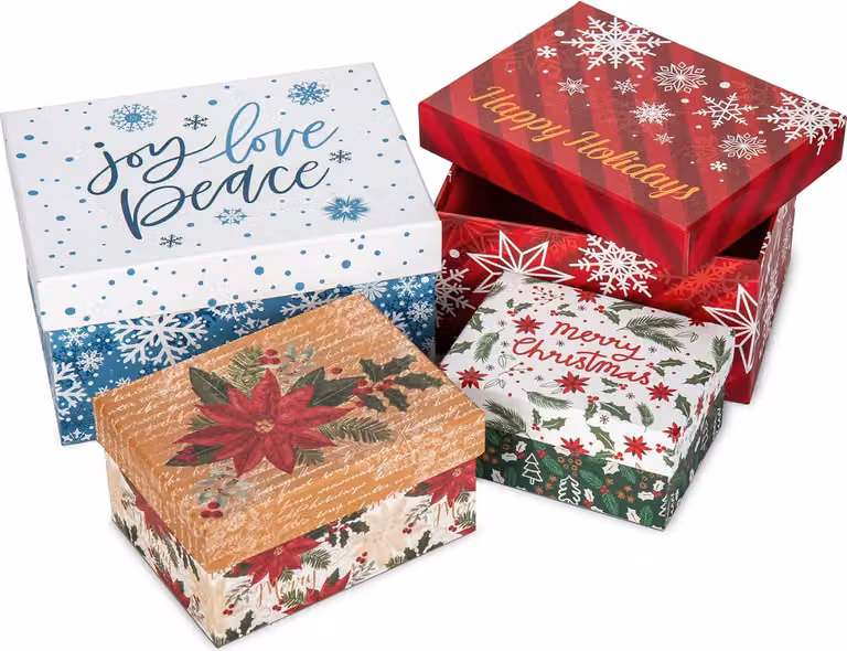 Scatole regalo con coperchio - Set di 4 - Scatole di cartone rotonde - Scatole portagioie - Regalo di compleanno - Regalo per la festa della mamma.