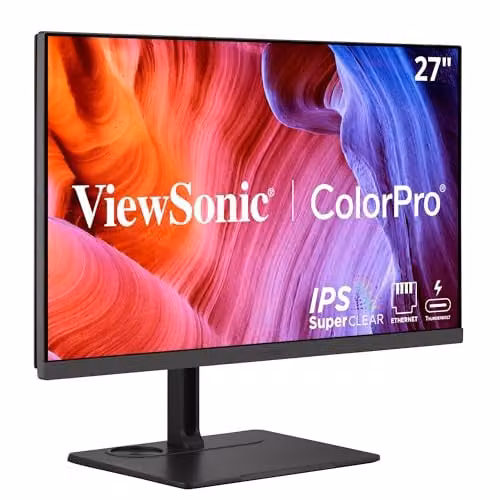 ViewSonic VP2776T-4K Monitor 27 Pollici 4K UHD, Thunderbolt 4, 98% DCI-P3, 100% sRGB, HDR400, Ergonomico, Doppio HDMI, USB-C, DisplayPort, Daisy Chain, Garanzia 5 Anni
