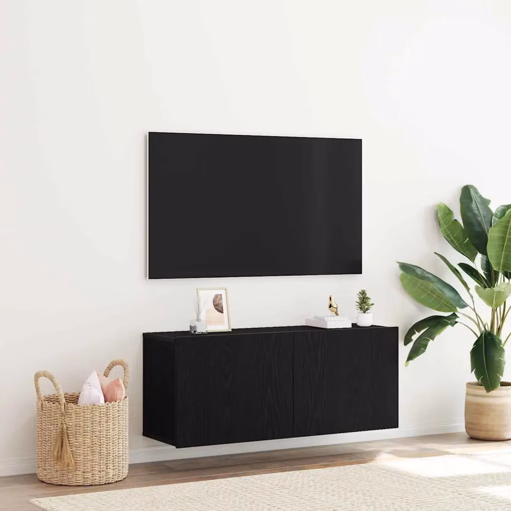 Set mobile TV moderno vidaXL in legno ingegnerizzato Rovere e Nero L: 100 cm, P: 30 cm, H: 41 cm