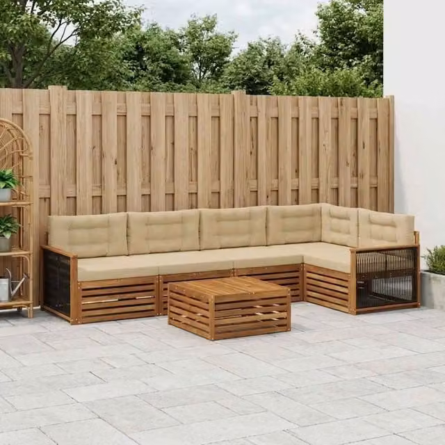 Set di divani da esterno 6 pz Naturale e Beige 3383386